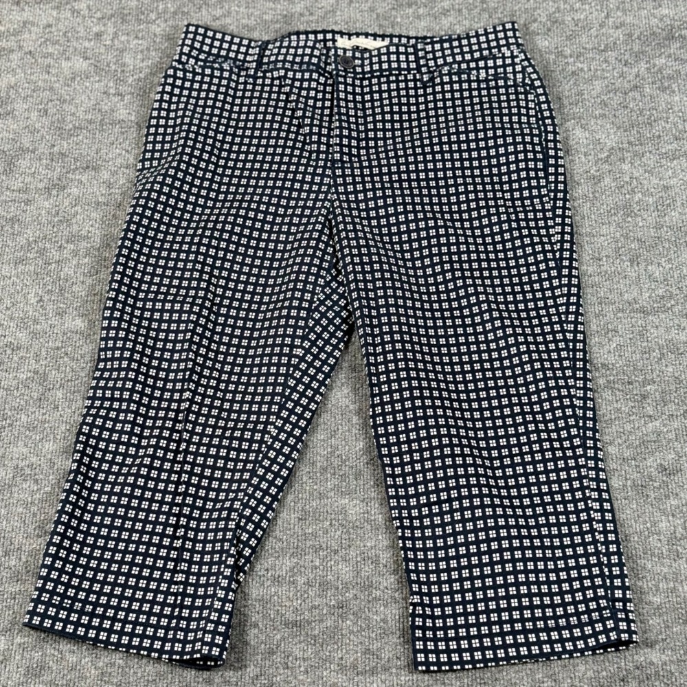 Gloria Vanderbilt Womens Anita Capri Pants Size 6 Navy Blue White Print Office
